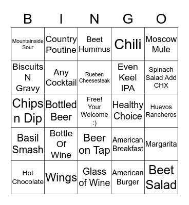 RED TAIL BINGO!!! Breakfast/Lunch Bingo Card