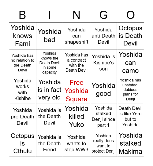 CHAINSAW MAN PART 2 THEORIES Bingo Card