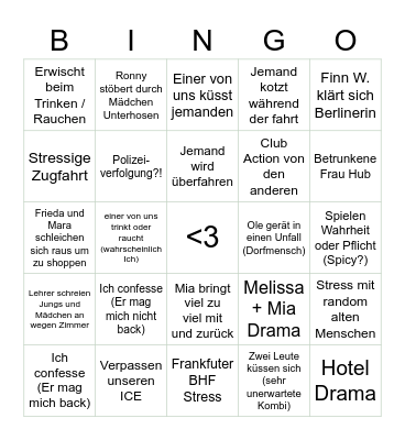 Klassenfahrt 2023!!!!! Bingo Card