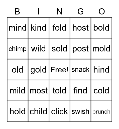 Closed Syllable Exceptions Bingo Card