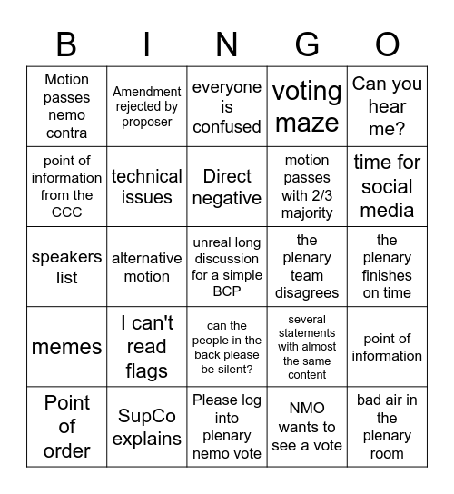 plenary bingo Card