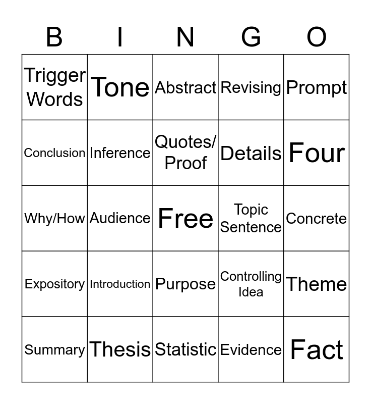 Review Bingo Bingo Card