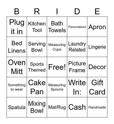 Bridal Bingo Card