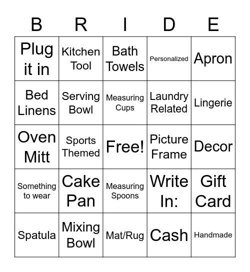 Bridal Bingo Card