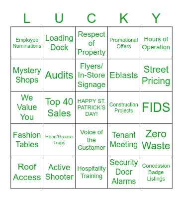 St. Patrick’s Day Bingo Card