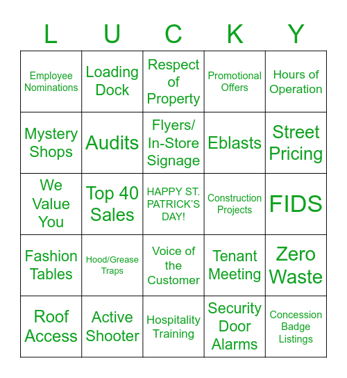 St. Patrick’s Day Bingo Card