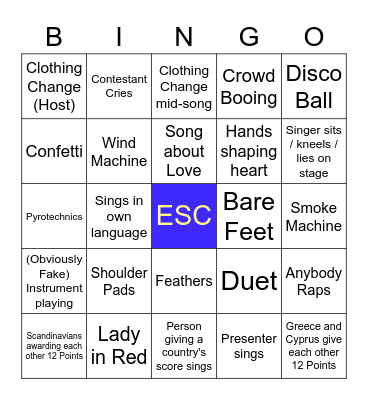 Eurovision 2023 Bingo Card