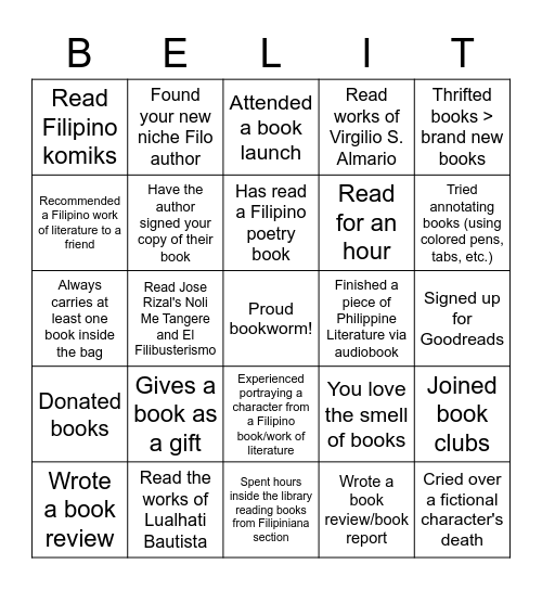 Be Lit: National Literature Month Bingo Card