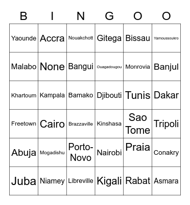 African Capitals Bingo Card