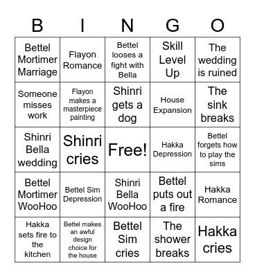 Bettelion Sims Saturday Bingo Card