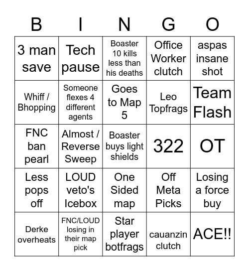 FNC vs LOUD Bingo Card