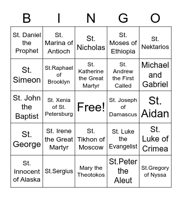 Orthodox Saints Bingo Card