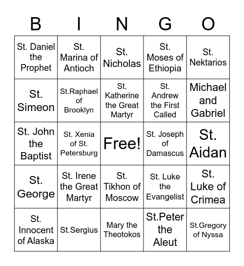 Orthodox Saints Bingo Card