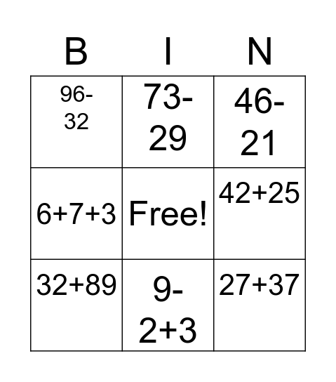 Langston's Bingo Card