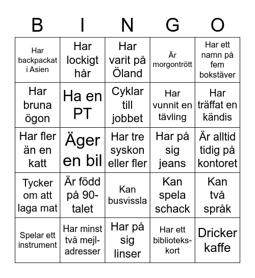 Lära känna-bingo Card