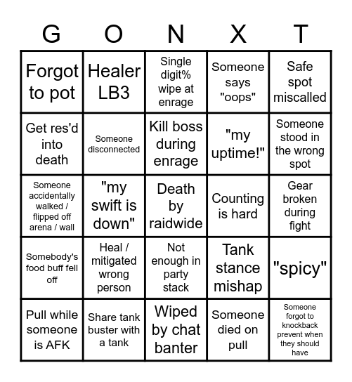 Go Next Bingo Card