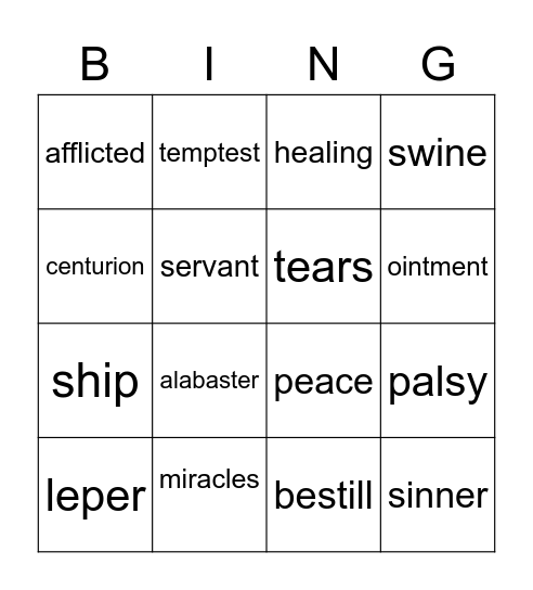 Miracles of Jesus Bingo Card