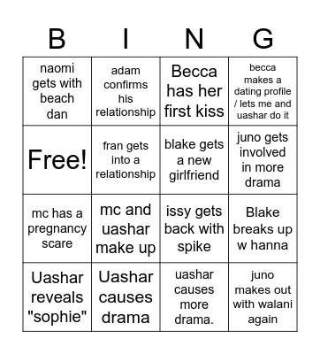 2023 Drama Bingo Card