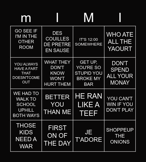 MIMI'S BIRTHDAY BINGO QUOTES Bingo Card