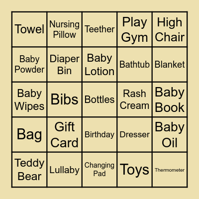 SIDDHI'S BABY SHOWER Bingo Card