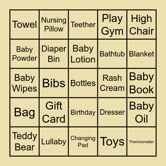 SIDDHI'S BABY SHOWER Bingo Card