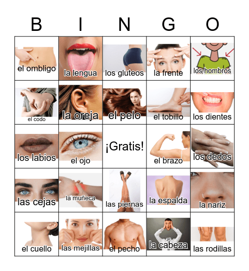 Las partes del cuerpo Bingo Card