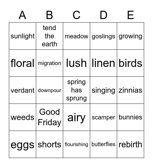 SPRING BINGO Card