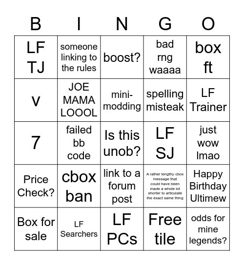 cbox bingo Card