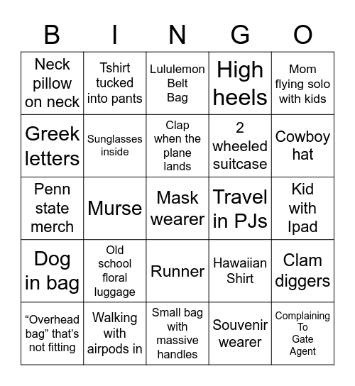 Airport Bingo Card