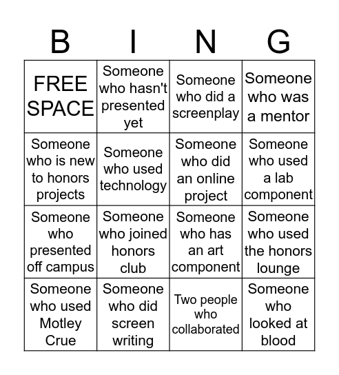 Fall Honors Poster Session 2015! Bingo Card