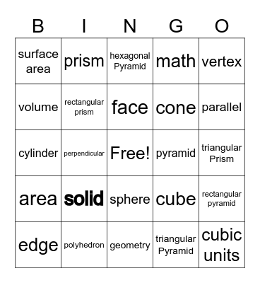 3-D FIGURE BINGO Card