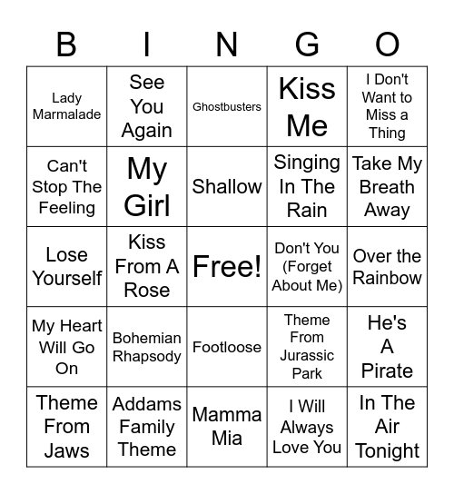 Music Bingo: Soundtracks Bingo Card