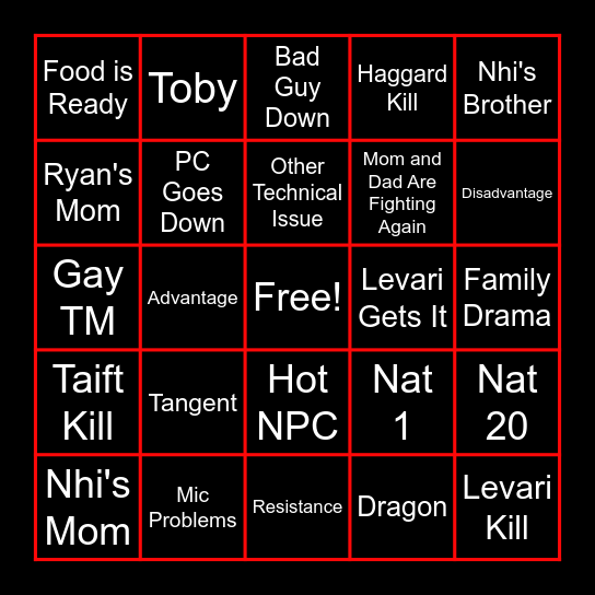 Killjoys Bingo Sheet Bingo Card