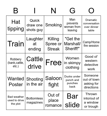 Old Western TV Bingo Card