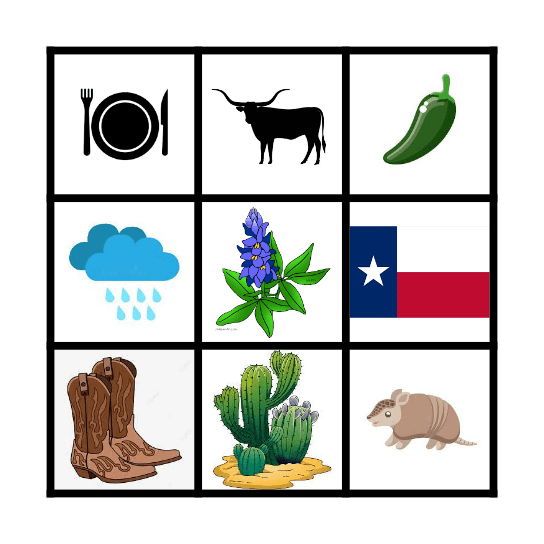 Texas Symbol Bingo Card