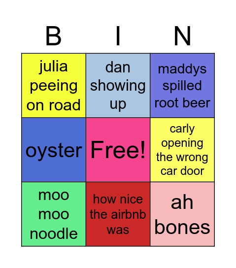 youth Bingo Card