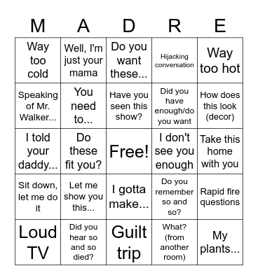 Madre Bingo Card
