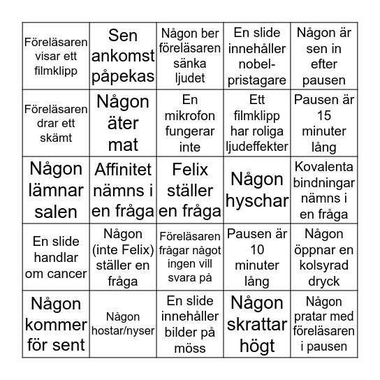 Föreläsningsbingo (Cellbiologi HT15) Bingo Card