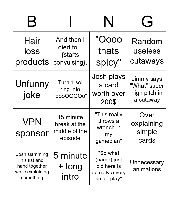 Game knights cliché bingo Card