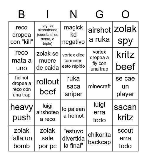 FINAL ELITE SEASON 20 RECO VS LUIGI Bingo Card