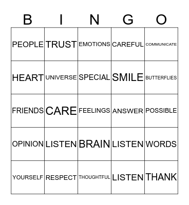 LISTENING BINGO! Bingo Card