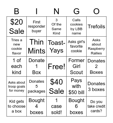 Cookie Booth Bingo Card