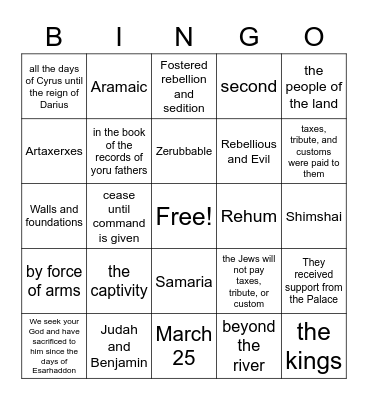 EZRA 4 Bingo Card