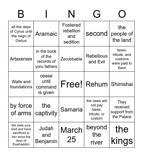 EZRA 4 Bingo Card