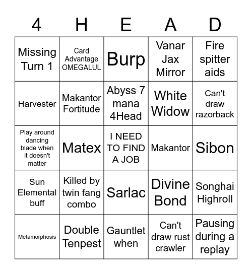 World Champion Bingo Card