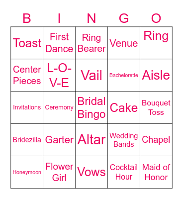 Bridal Bingo Card