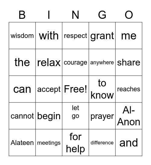 Serenity Bingo Card