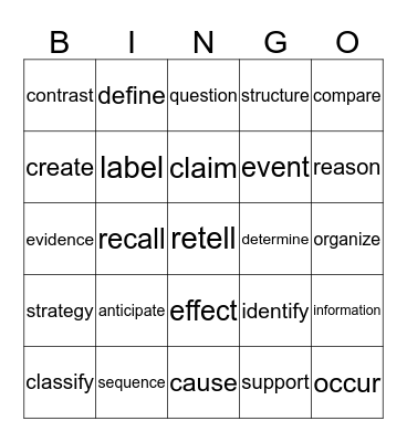 Academic Vocabulary Bingo Card