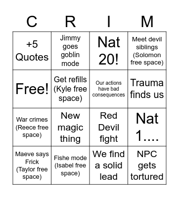 Session 16: Crime and PUN-ishment Bingo Card