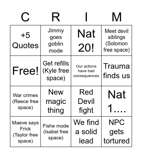 Session 16: Crime and PUN-ishment Bingo Card